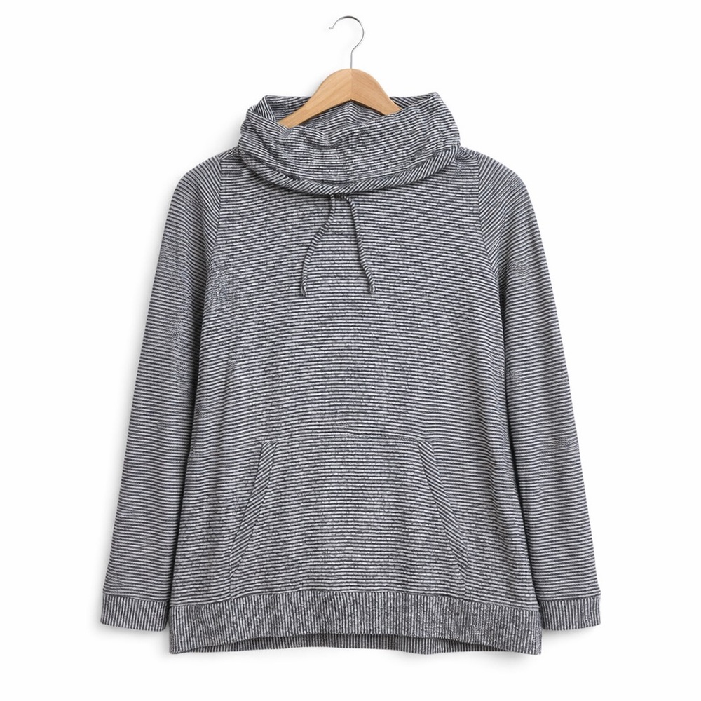 Chico’s Gray Mini Stripe Cowl Neck Pullover